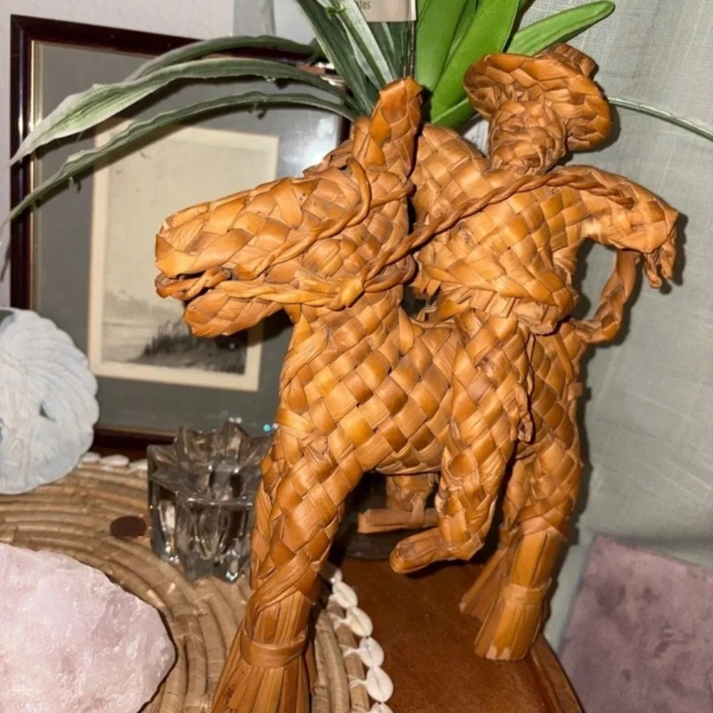 Handwoven Rustic Cowboy on Horse Accent Pillow - Natural Brown